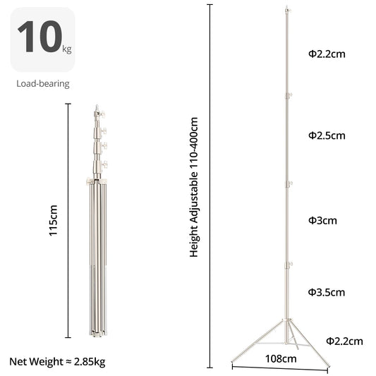 Stainless Steel 4m Studio Light Stand Tripod 10kg