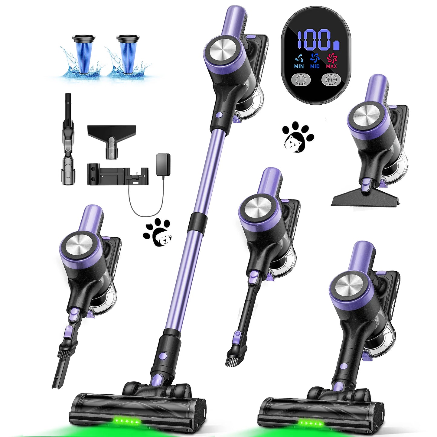 Cordless Stick Vacuum Cleaner 55KPa 55Min Purple
