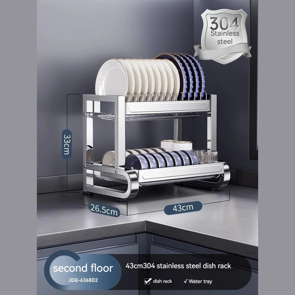 Compact 2 Layer Dish Rack with Cutlery and Cup Holder