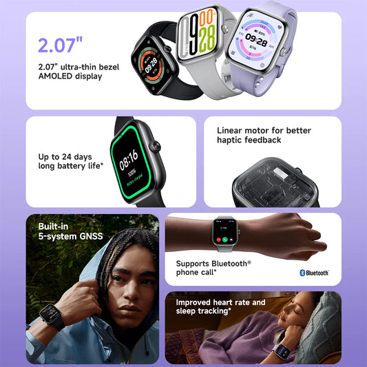 Purple Smart Fitness Watch AMOLED Screen with Long Battery Life