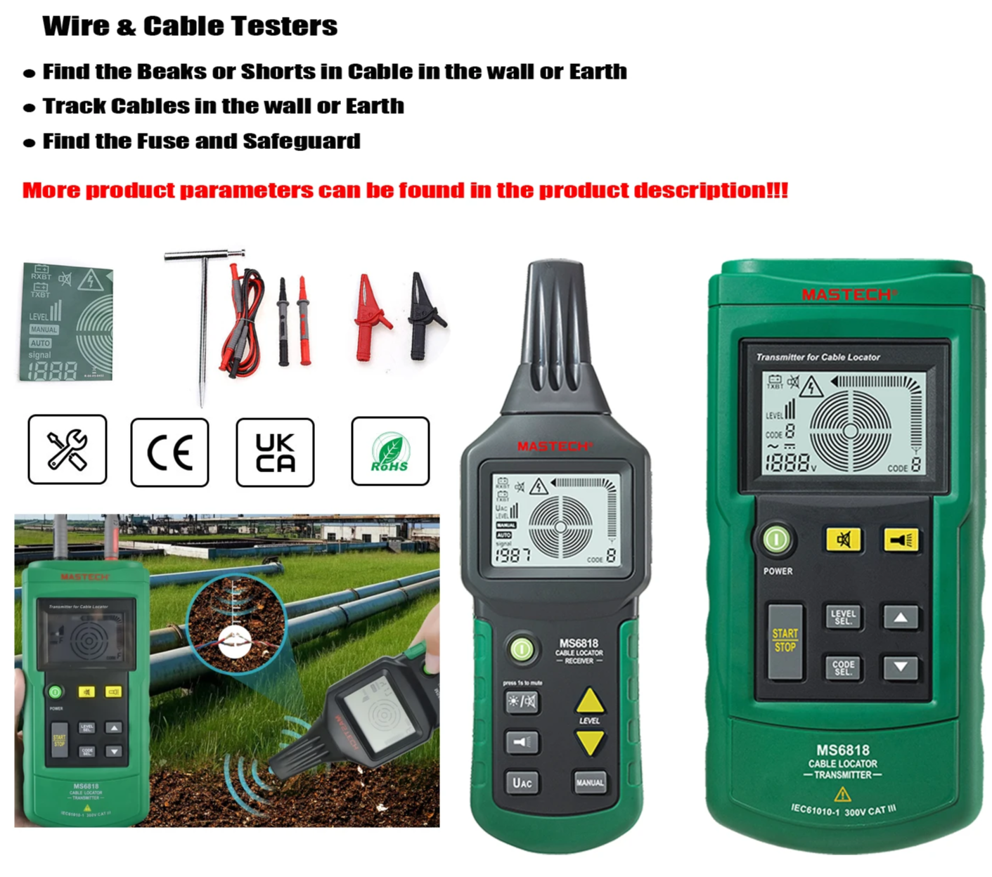 Portable Wire & Cable Tracker with Metal Pipe Locator
