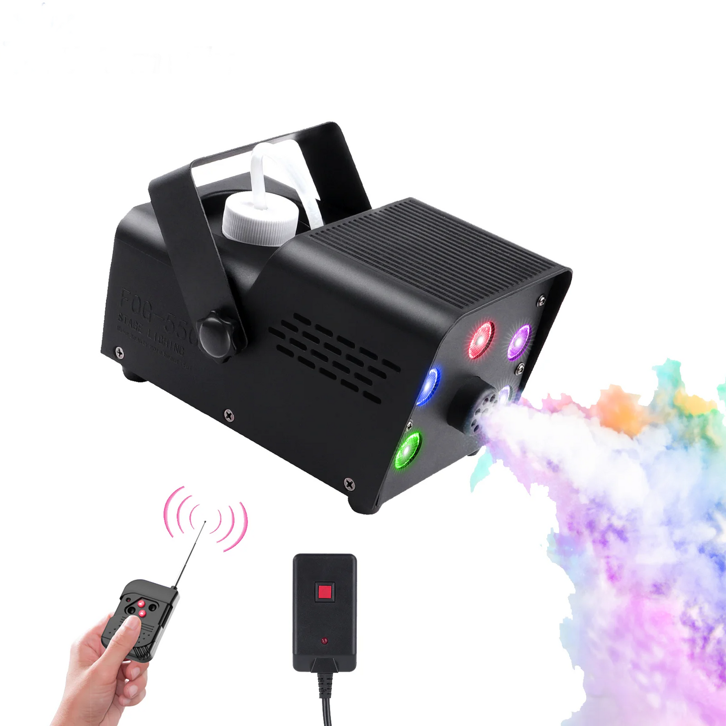 4 Piece Fog Machine Set with Colourful LED Stage Lighting