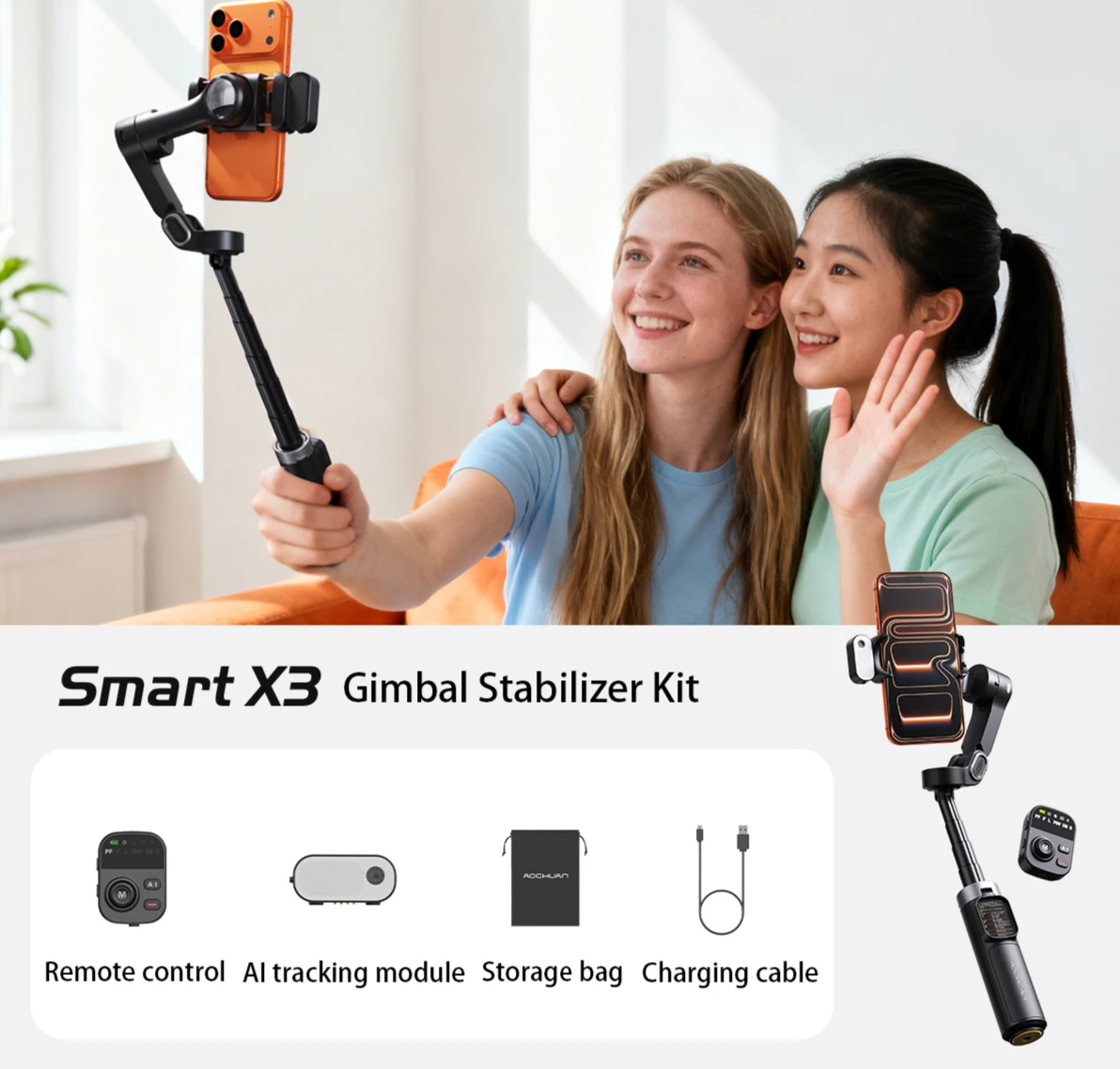 3-Axis Smartphone Gimbal with AI Face Tracking
