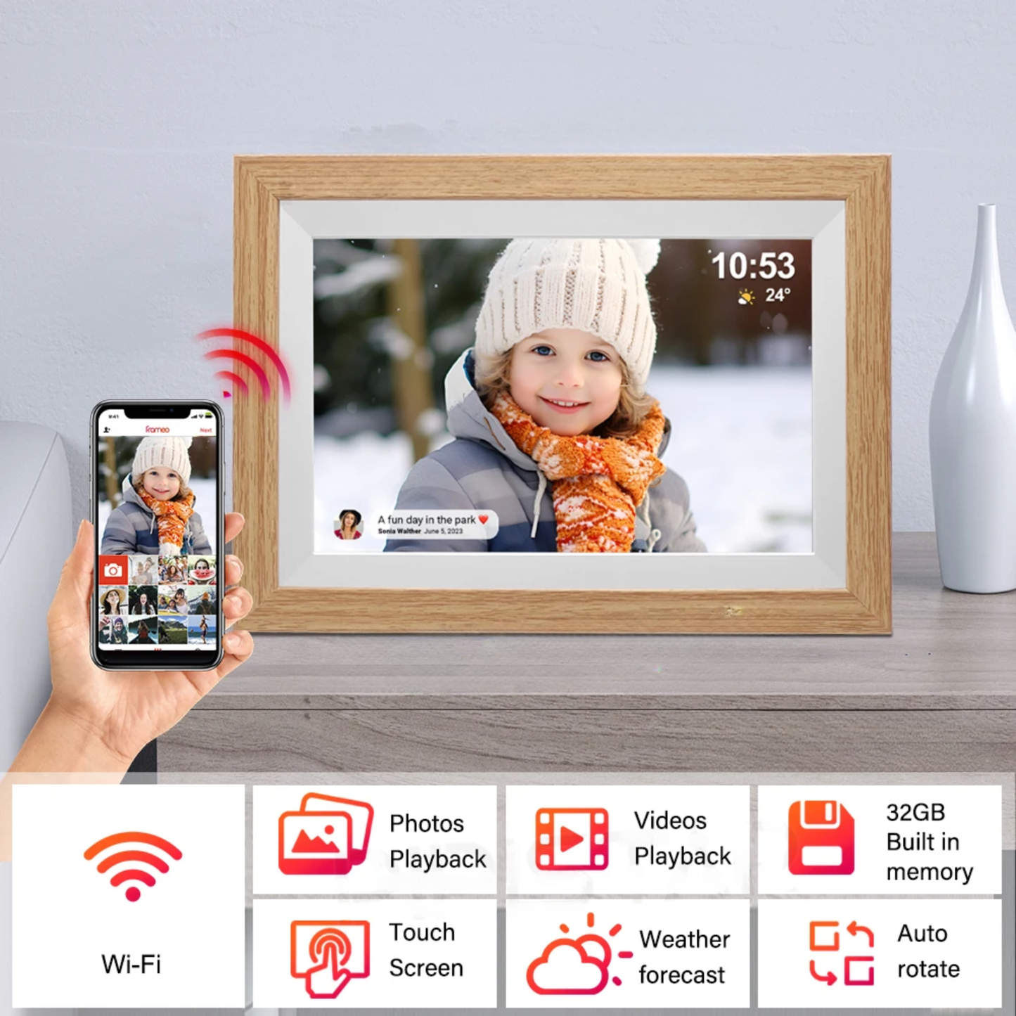 10.1 Inch WiFi Digital Photo Frame 32GB IPS Touch