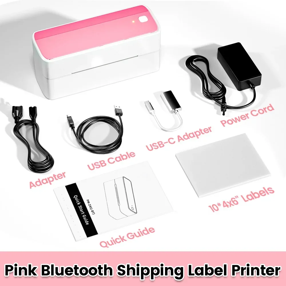 Portable Pink Bluetooth Label Printer 4x6 for Small Business