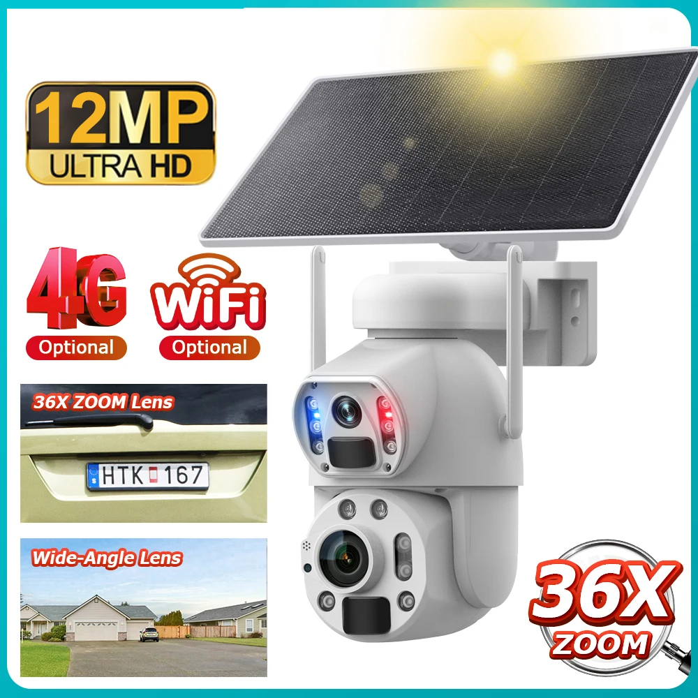Solar Powered 6K Dual Lens WiFi Security Camera 36X Zoom