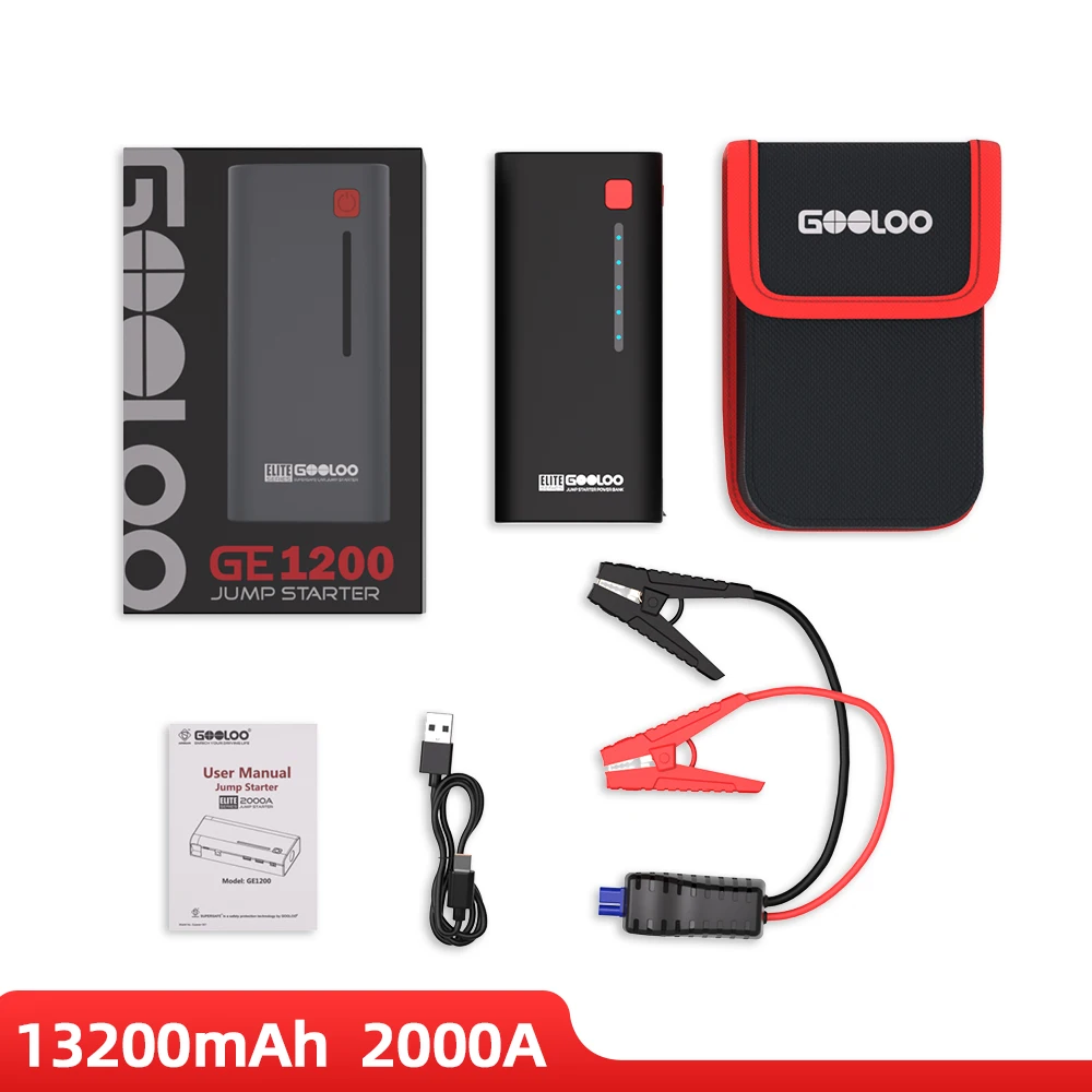 12V Car Jump Starter 2000A Portable Battery Booster