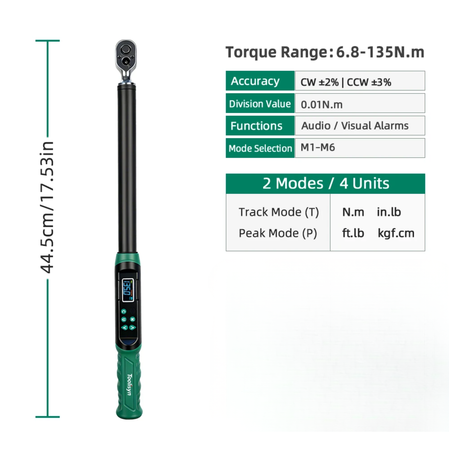 1/2 Inch Drive Digital Torque Wrench 6.8–135N.m LED Buzzer