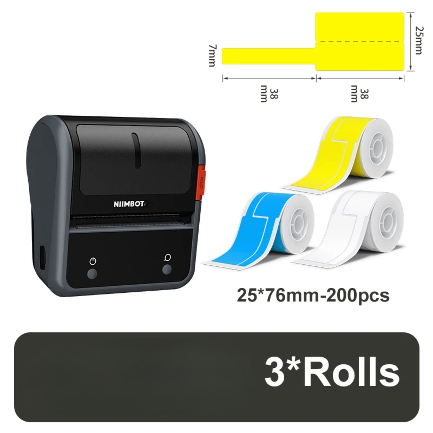 B3S Barcode Thermal Label Printer with 3-Roll 25x76mm