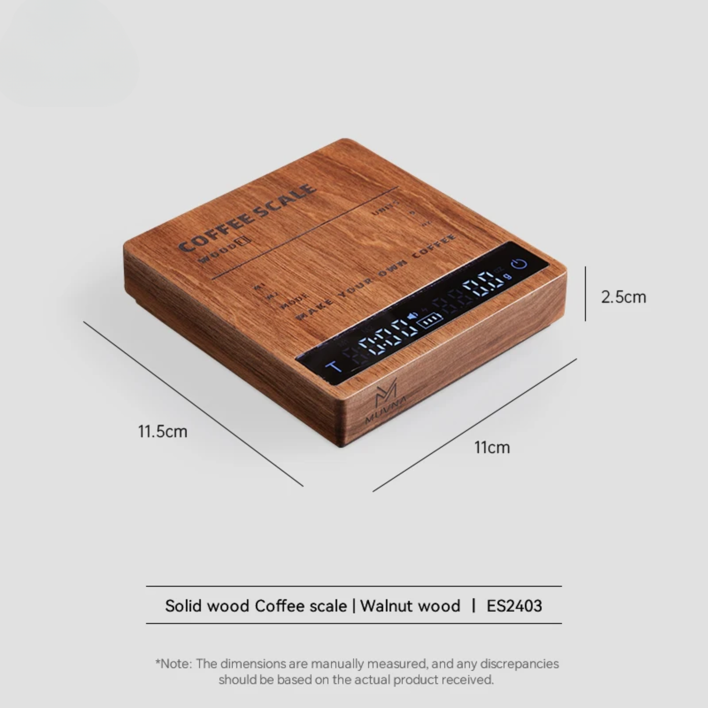 Rechargeable Walnut Espresso Scale with Timer 2kg
