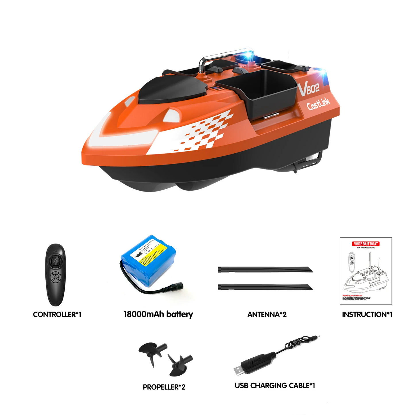 Heavy Duty Bait Boat 18000mAh Dual Antennas