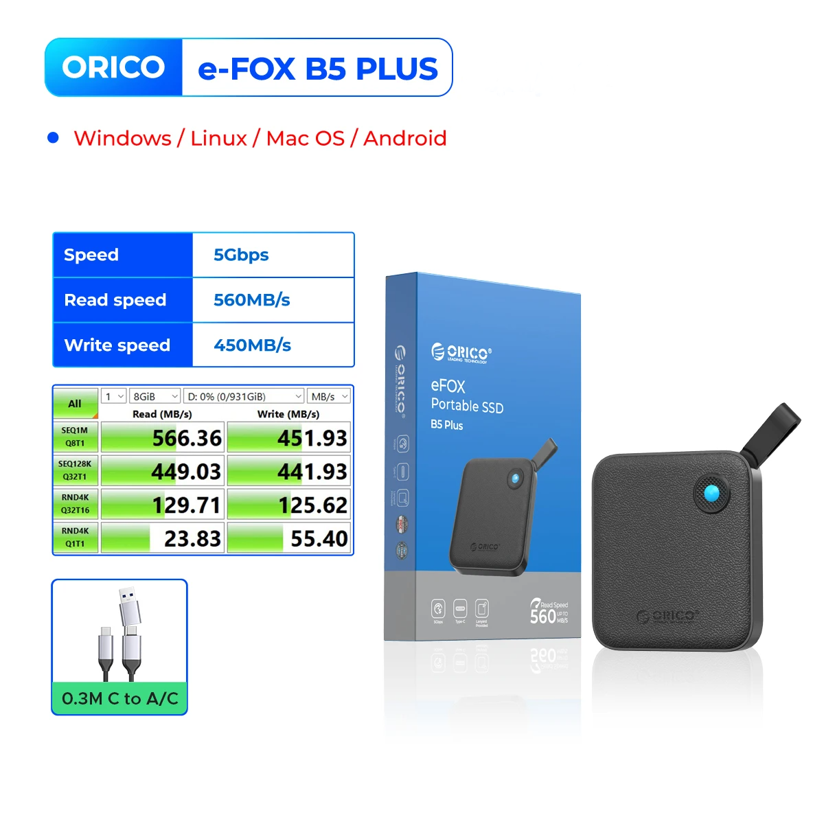 Black 2TB External Solid State Drive Fast Transfer