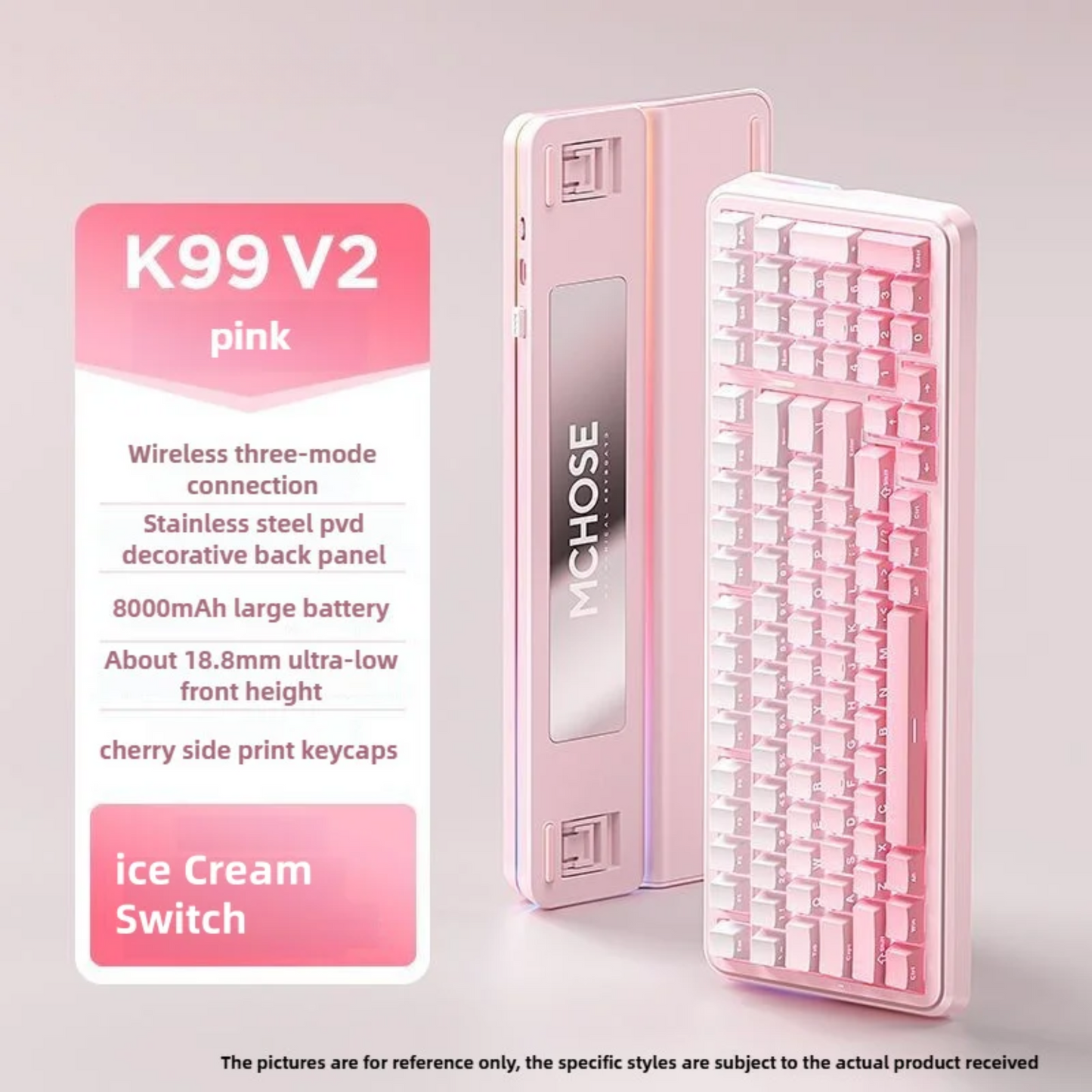 Bluetooth Mechanical Keyboard with Numberpad Pink