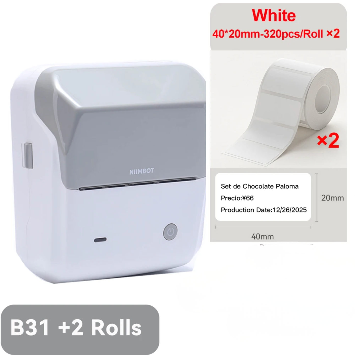 Wireless Thermal Label Maker 40x20mm 2 Rolls
