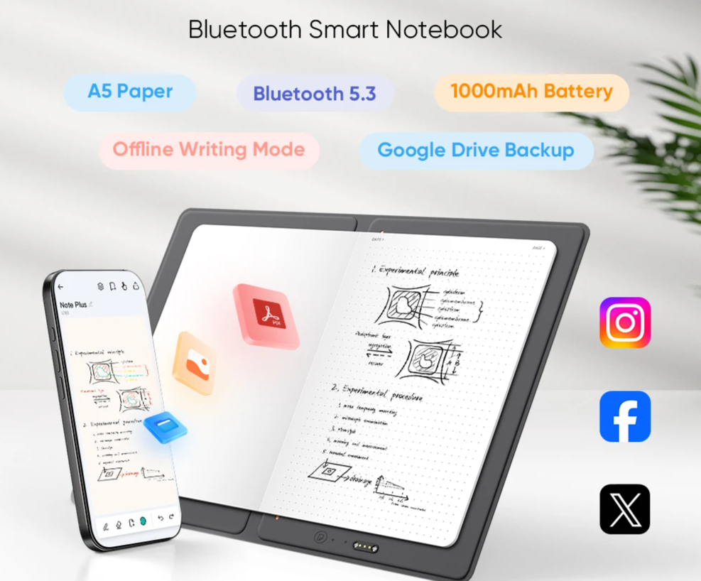 A5 Bluetooth Smart Notebook with Battery-Free Pen