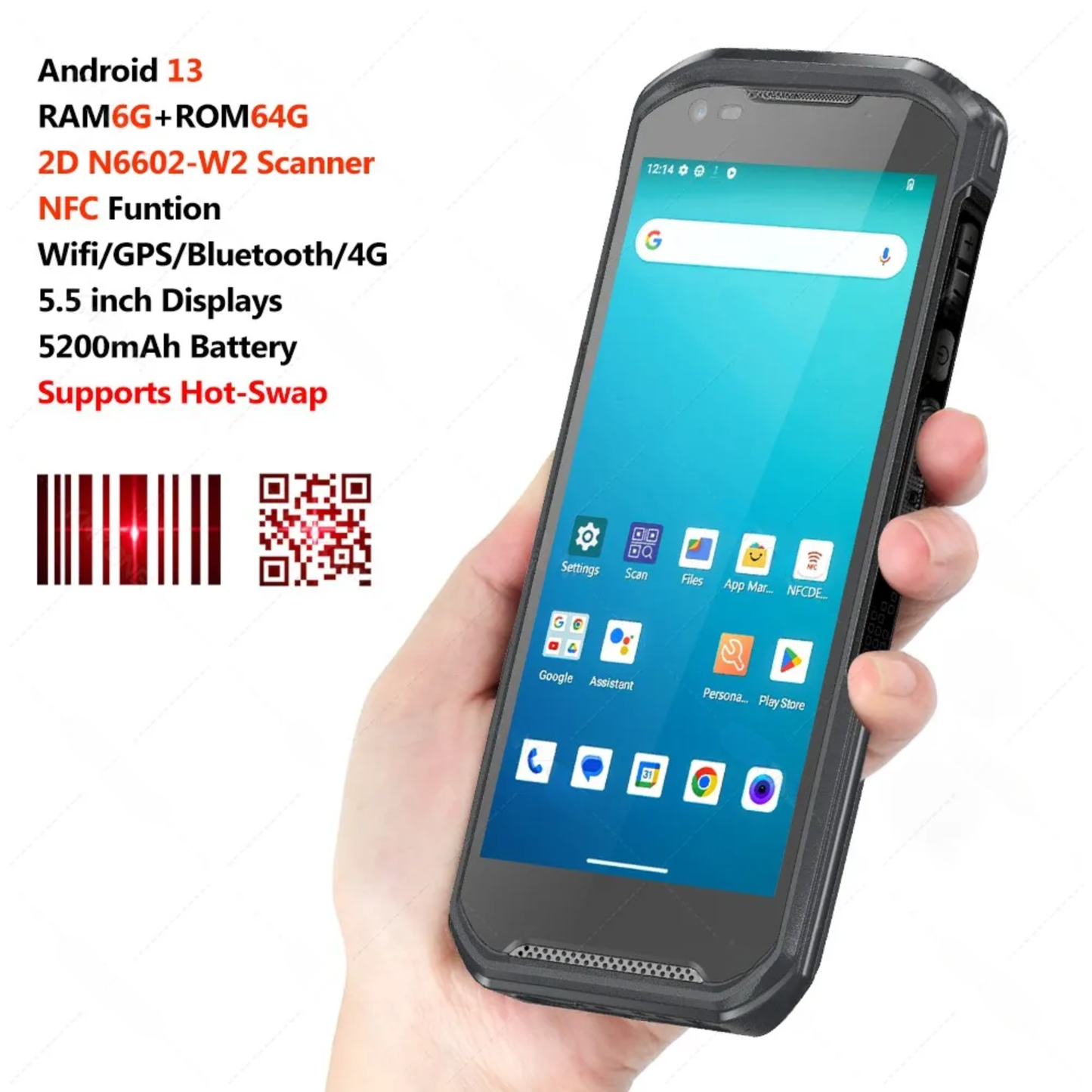 5.5" Rugged Android 13 PDA 2D Barcode Scanner