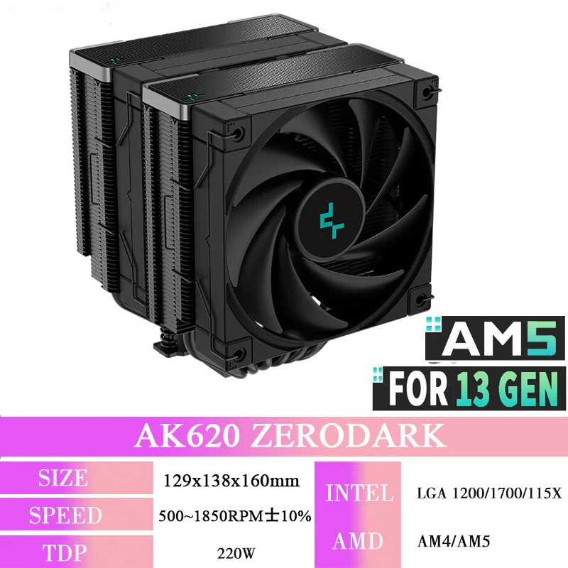 Zero Dark Dual Tower CPU Cooler with 6 Heat Pipes