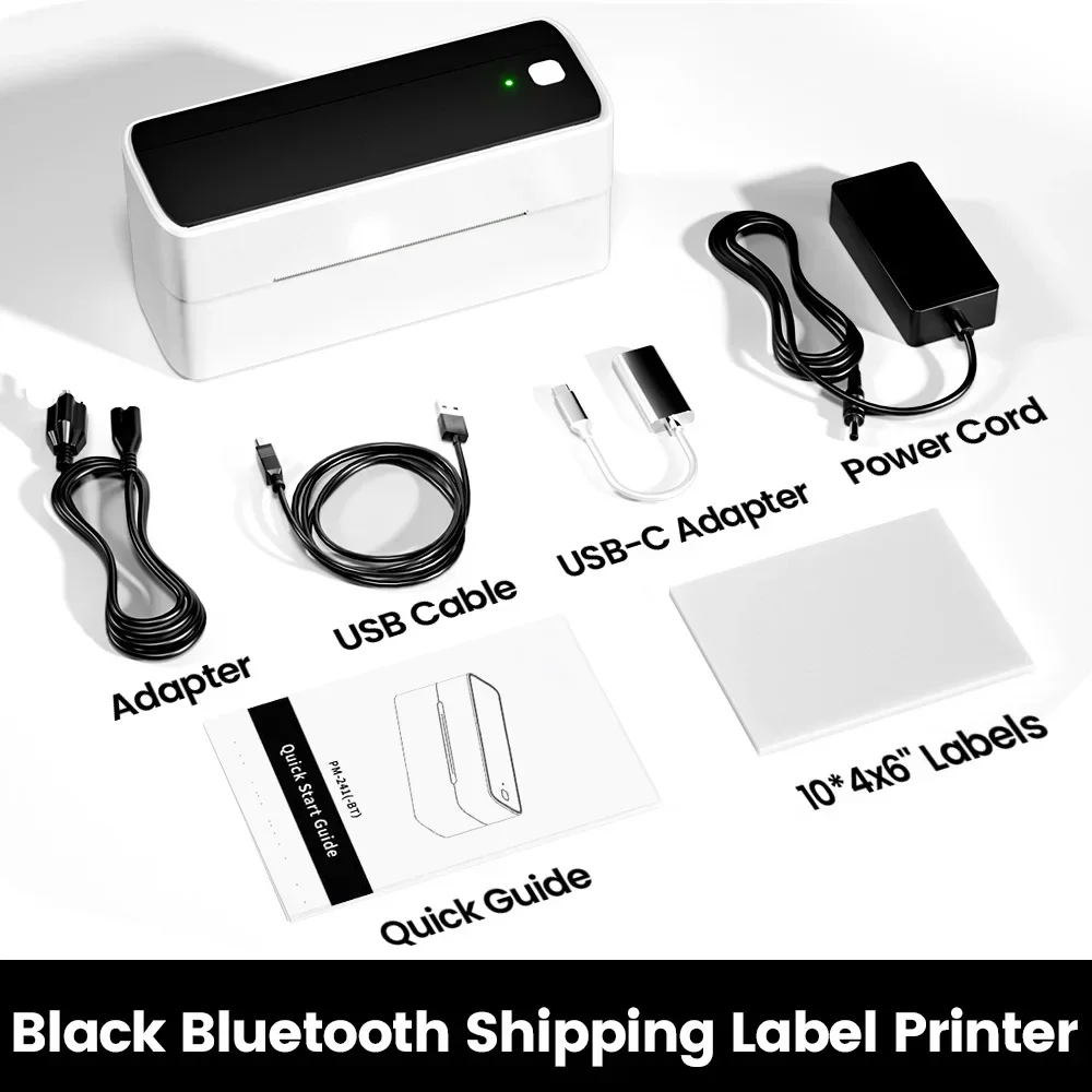 Compact Black Bluetooth Thermal Label Printer for Small Business