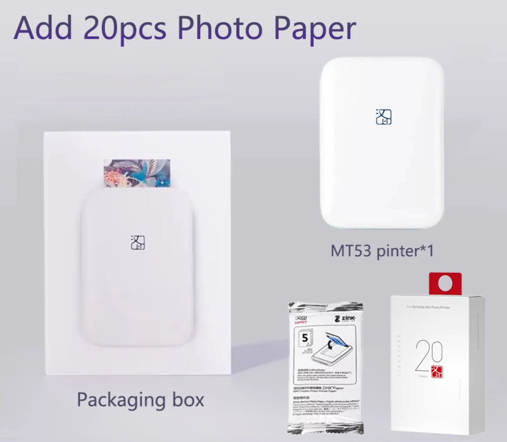 Portable Bluetooth Mini Photo Printer with 20 Sheets