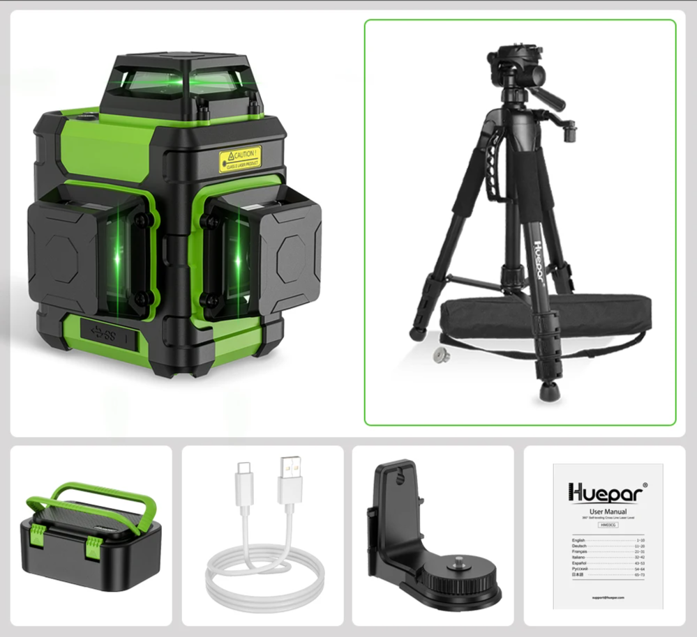 3x360 Green Laser Level Set with Hard Case