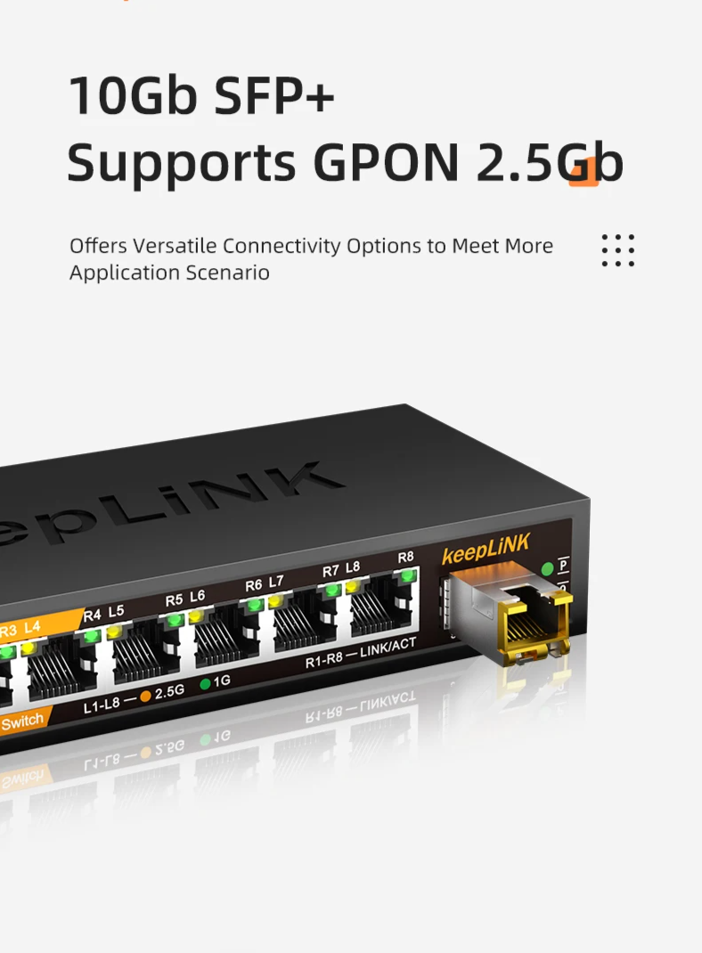 Multi Gigabit 9-Port Network Switch 2.5Gb Ethernet with 10Gb Uplink
