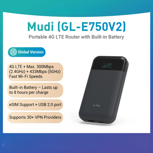 Portable 4G LTE Router with MicroSD Storage and VPN