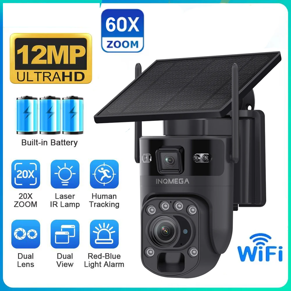 Black WiFi Security Camera with PIR Detection and 60X Zoom