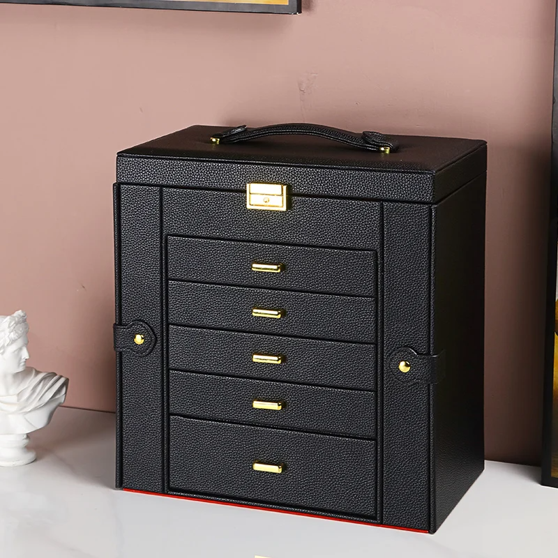Large Black Jewelry Storage Box Five Layer Display Organizer