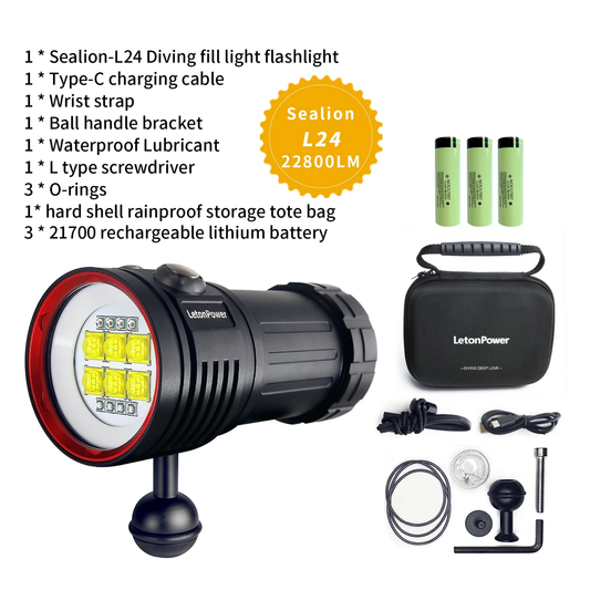Diving Fill Light 22800lm 100m Waterproof Rechargeable Flashlight
