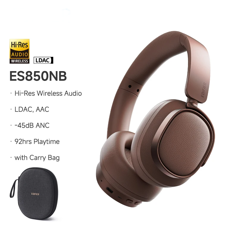 Edifier ES850NB Foldable Multipoint ANC Headphones Over Ear Brown