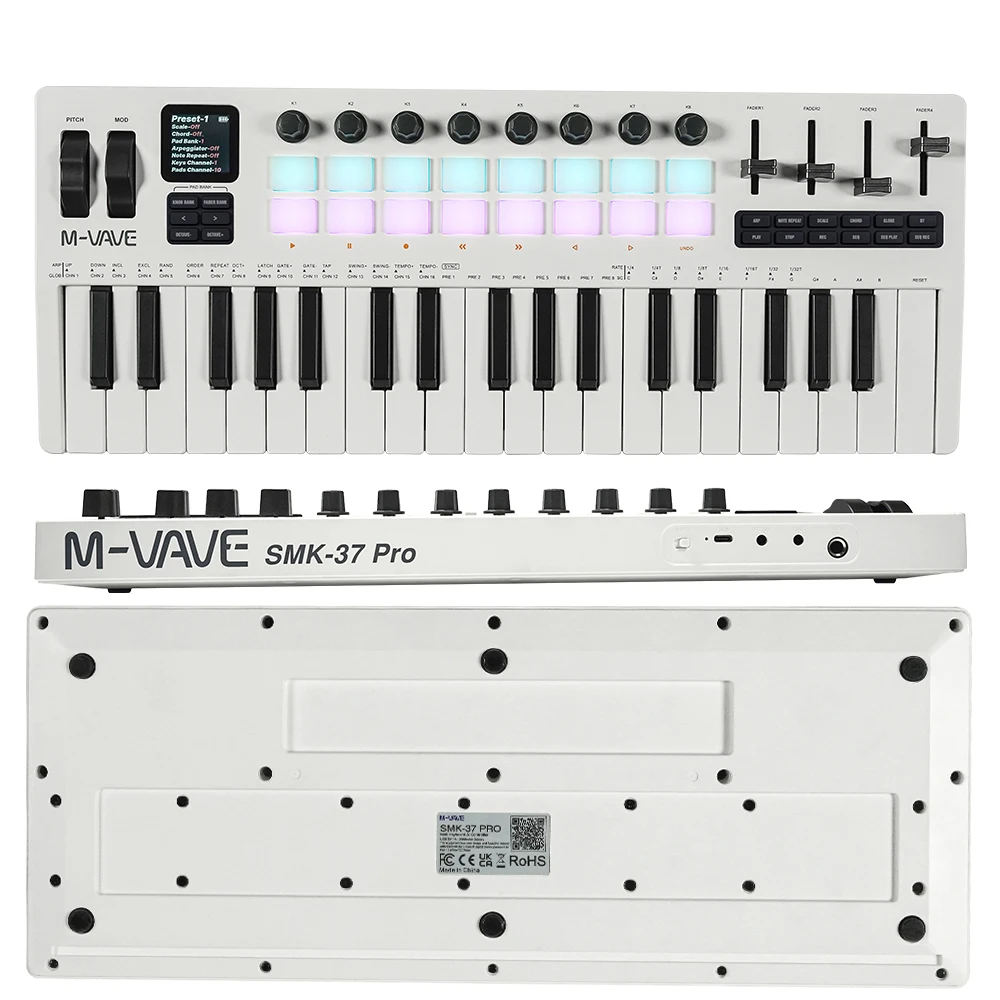Compact 37-Key USB MIDI Controller with RGB Pads