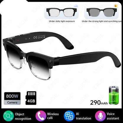 Rechargeable AI Smart Glasses 8MP Camera IP66 Bluetooth