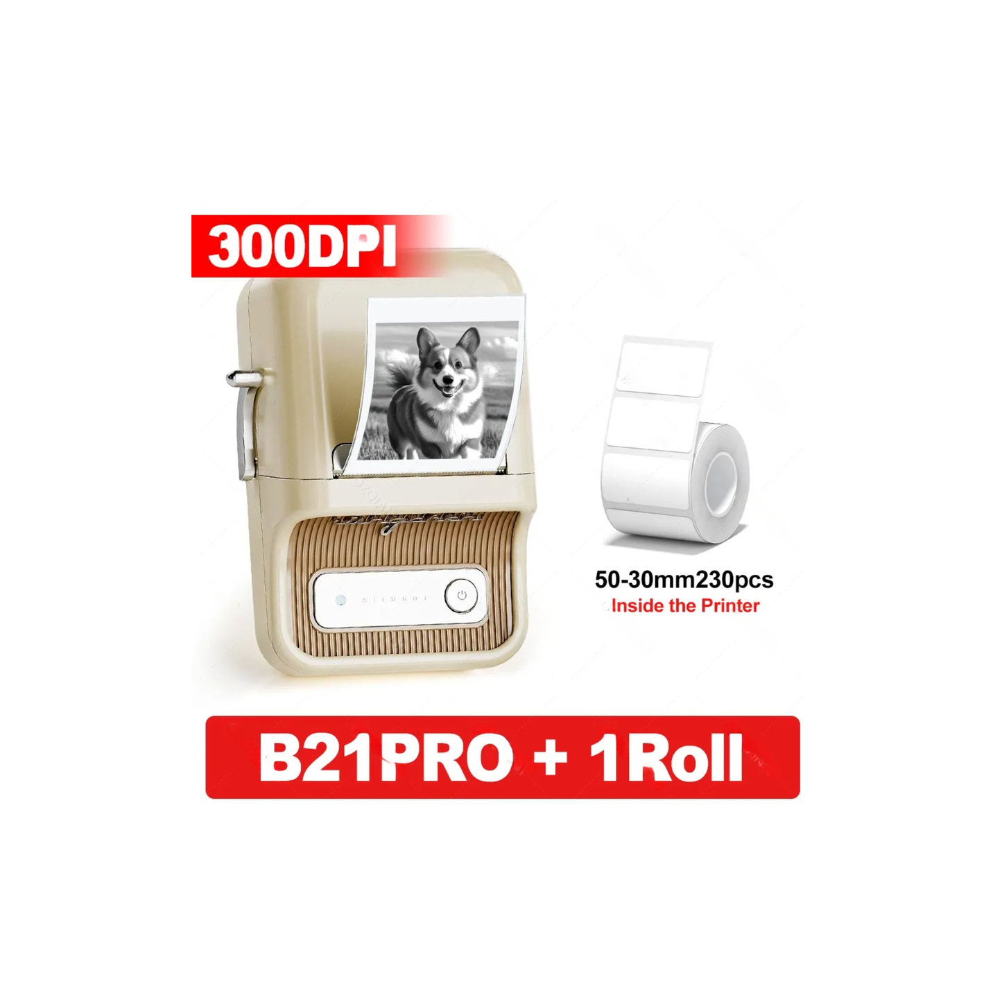 Portable Thermal Label Printer 300dpi White with Labels