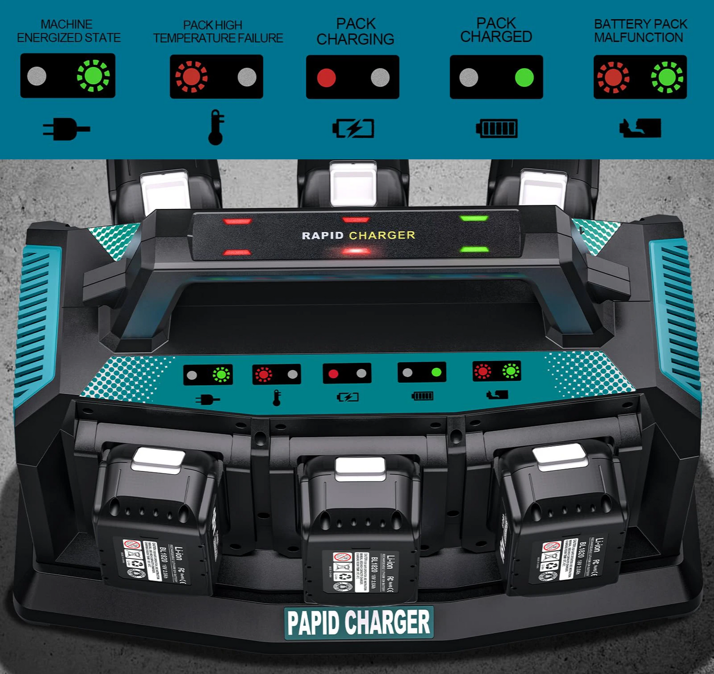 Multi-Battery Fast Charger Hub for Makita 18V Power Tool Packs