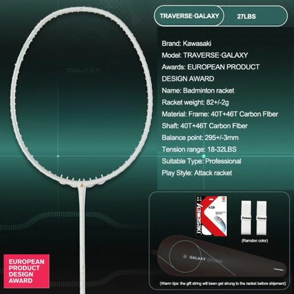 Kawasaki TRAVERSE·GALAXY 27LBS White Badminton Racket Lightweight High-Speed Control