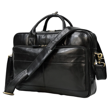 Black Oil Leather 16 Business Laptop Messenger Bag