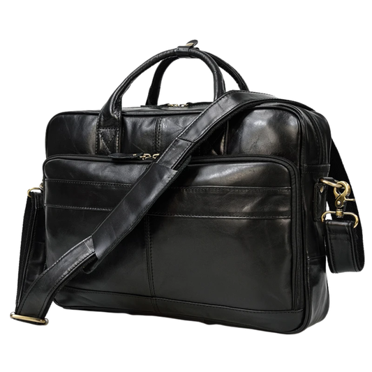 Black Oil Leather 16 Business Laptop Messenger Bag