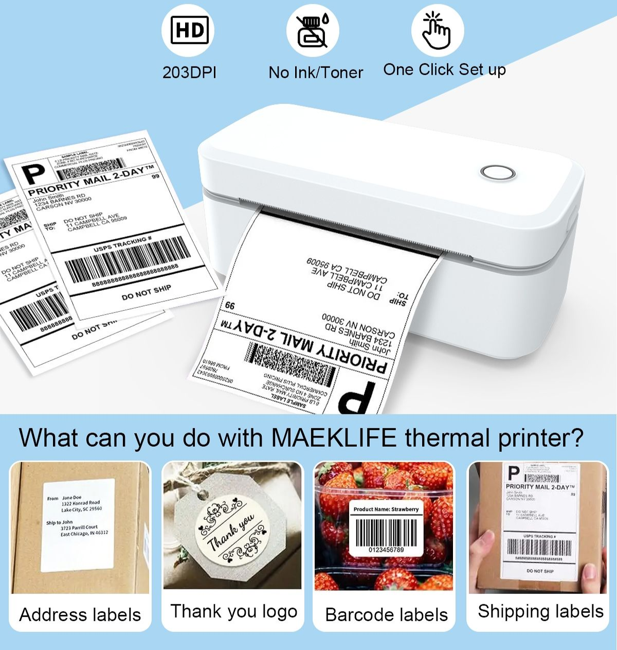 Portable 110mm Thermal Shipping Label Printer Set with Bluetooth