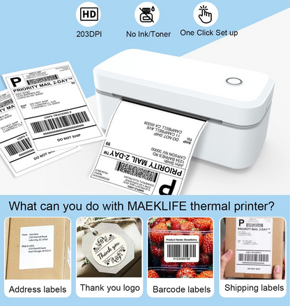 Portable 110mm Thermal Shipping Label Printer Set with Bluetooth