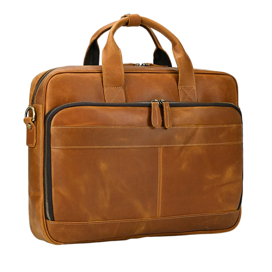 Light Brown Leather Work Briefcase with Spacious Design