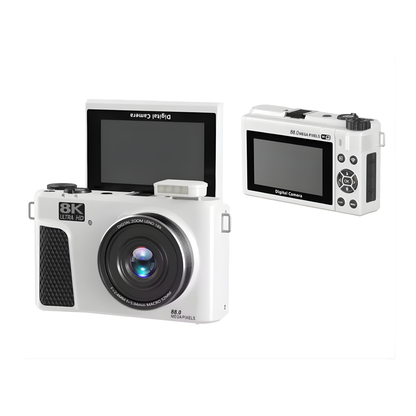 8K 88MP WiFi Digital Camera White 18x Zoom Flip Screen
