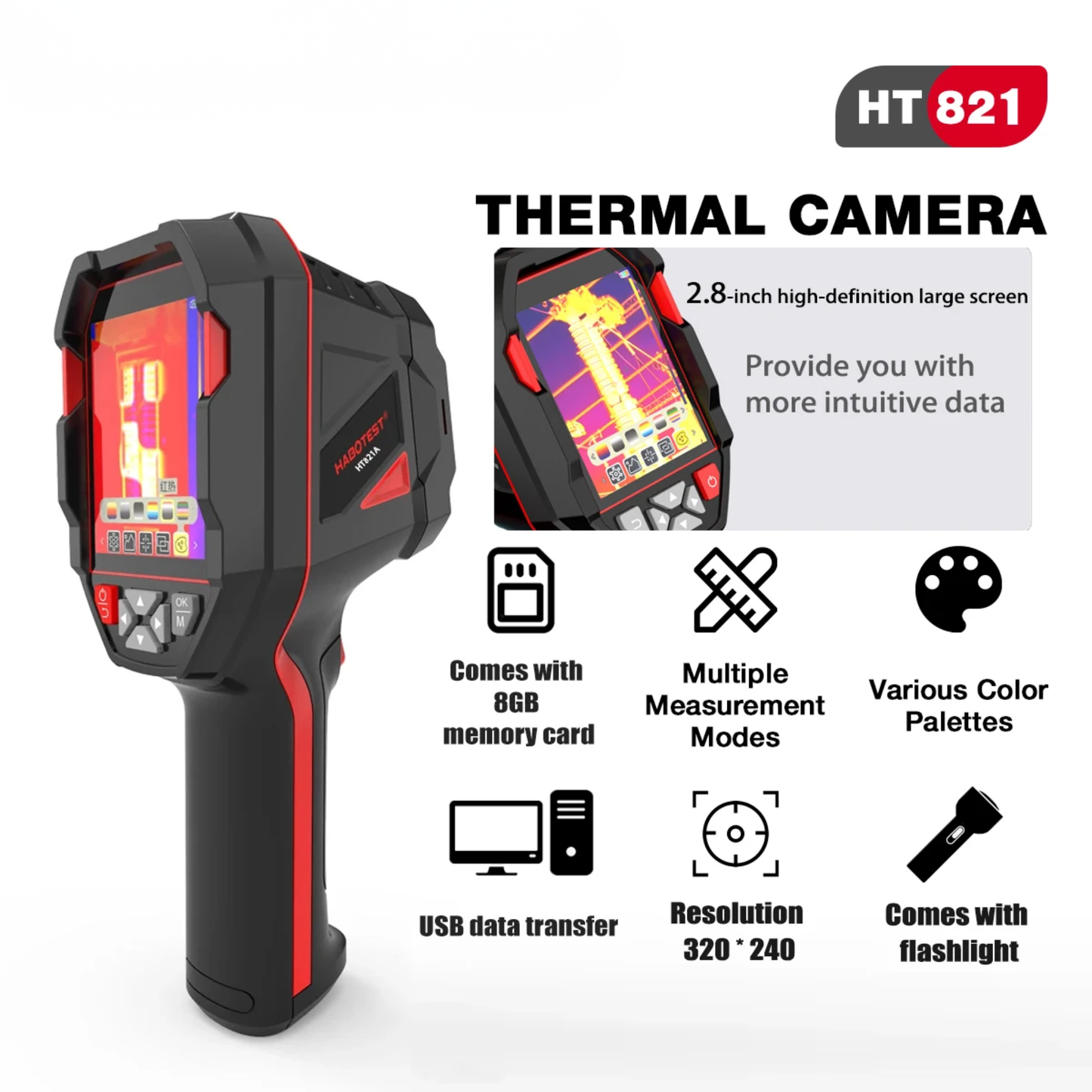 Portable Infrared Thermal Camera with Rechargeable Battery and HD Display