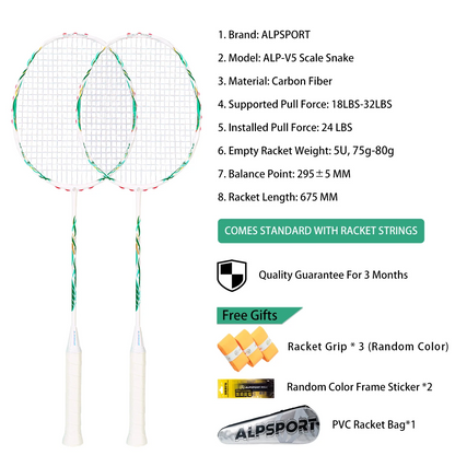 2 Piece Carbon Fibre Badminton Racket Set White Sacks