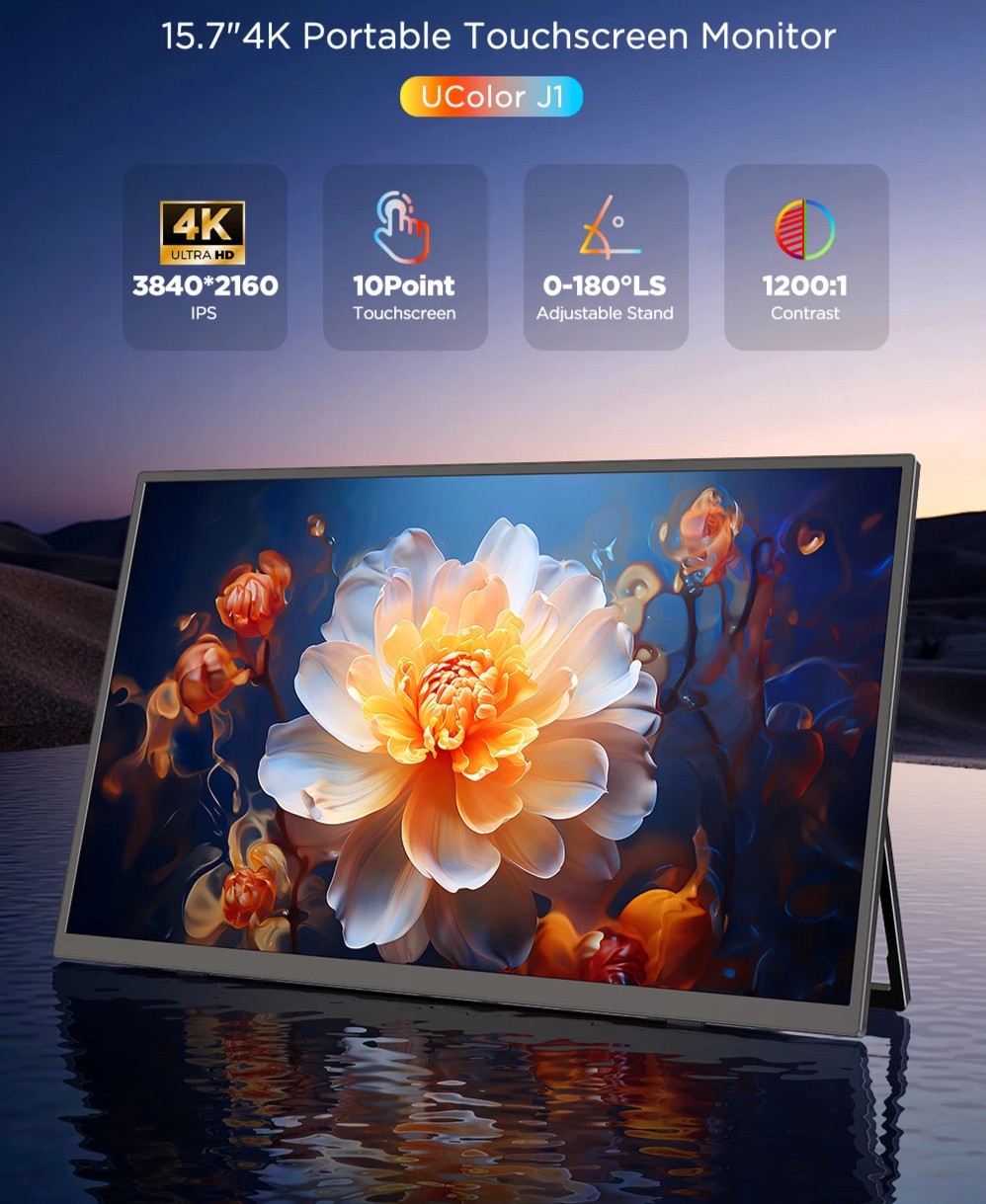 15.7 Inch 4K Touchscreen Portable Monitor with Stand for Gaming