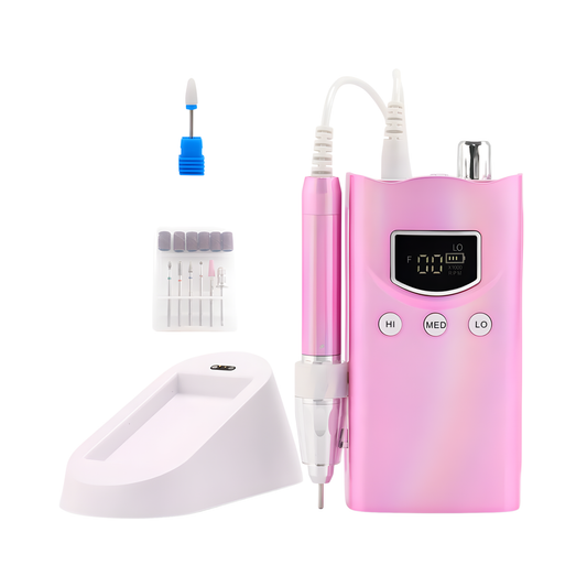 Portable 35K RPM Rechargeable Nail Drill Metallic Pink