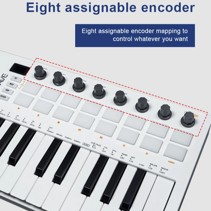 Portable 25 Key MIDI Keyboard with RGB Pads and USB Control