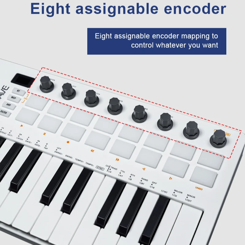 Compact 25 Key MIDI Controller with Drum Pads and Knobs