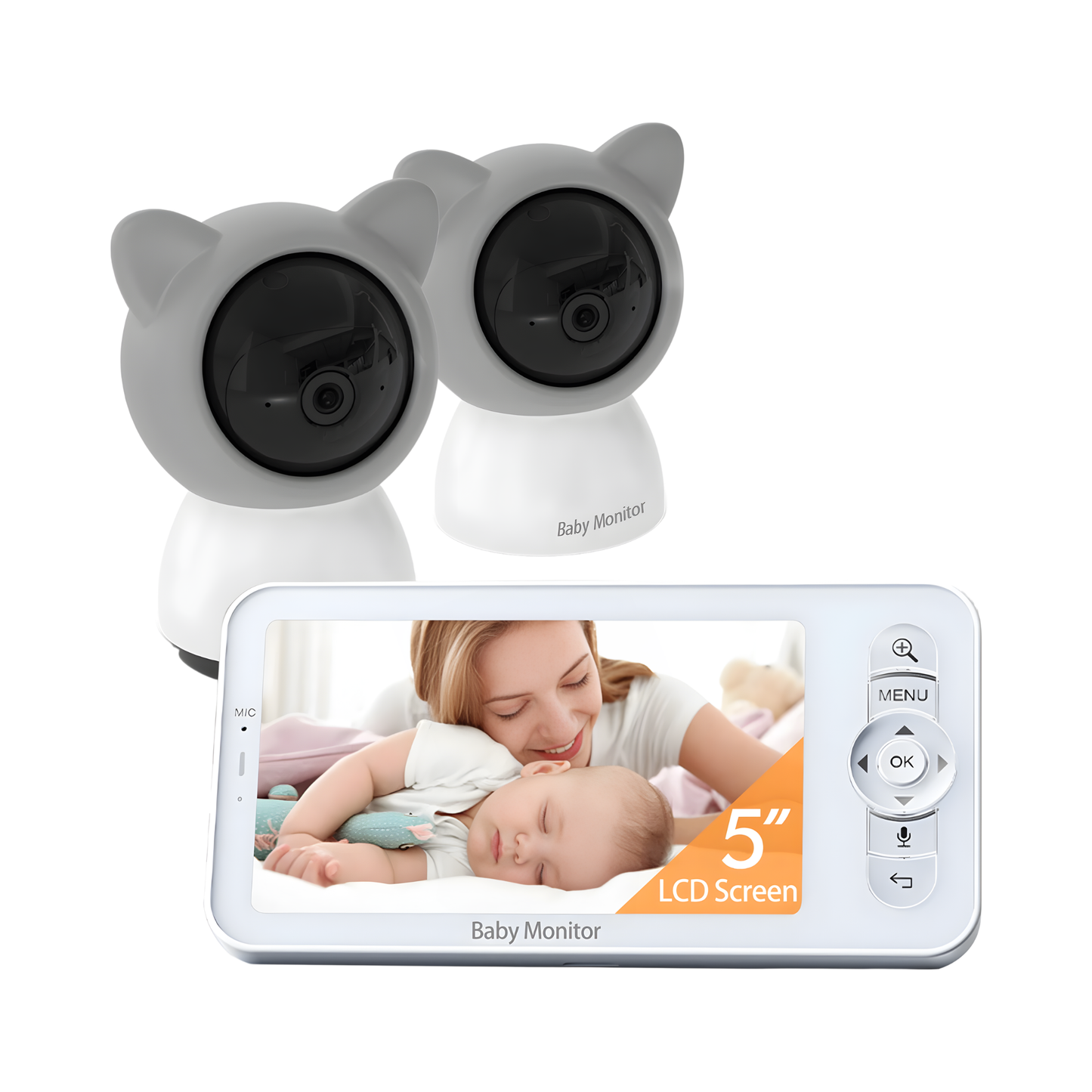 5 Inch WiFi Baby Monitor with 2 Cameras App Control