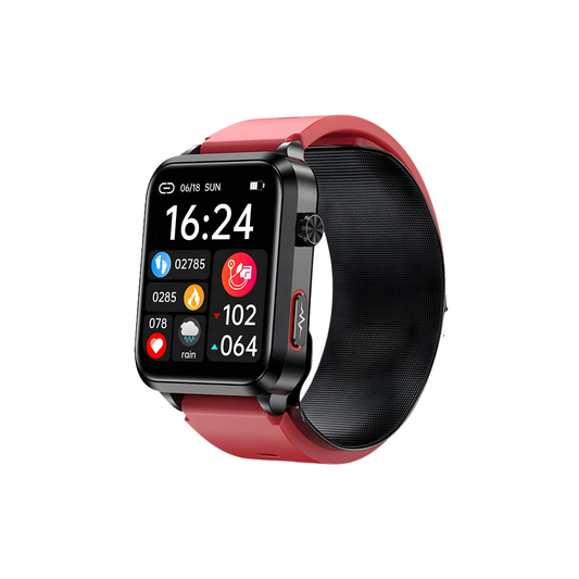 Red Smartwatch with Heart Fat & Uric Acid Monitor