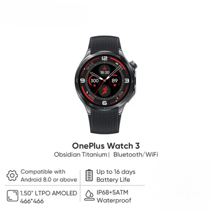 OnePlus Watch 3 Obsidian Titanium 1.5in AMOLED Wear OS Smartwatch